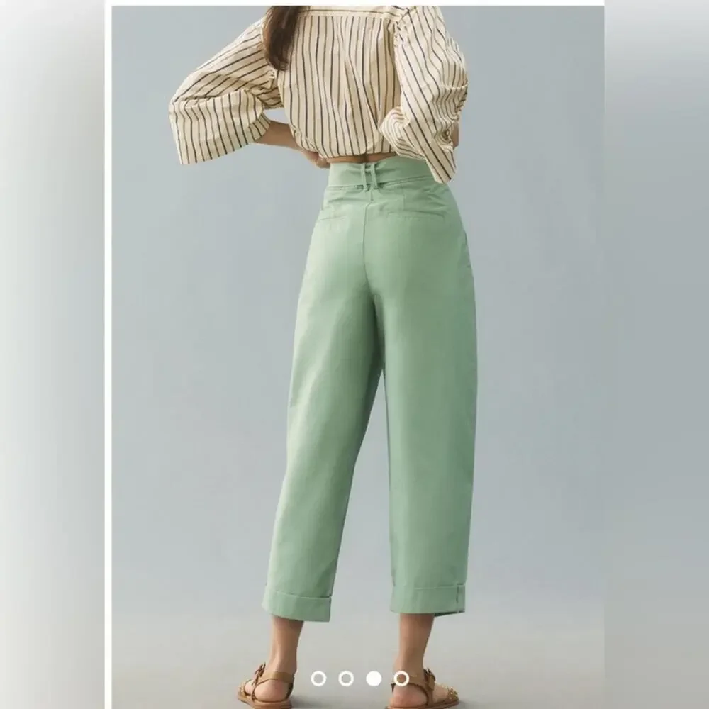 Maeve Light Green Cropped Ankle Pants - Picture 2 of 12